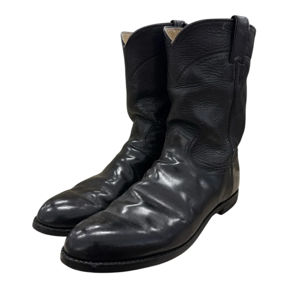 Justin Western Ropers Cowboy Black Leather Boots Men’s Sz 9.5
